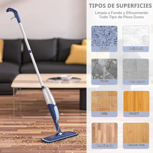 Vista 5 de Mopa con aerosol para limpieza de suelos, mopa de piso de madera microfibra TRAV-ROUND con 5 almohadillas lavables reutilizables para limpieza