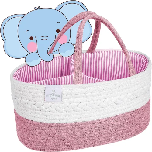Vista 15 de KiddyCare Organizador de Pañales Tejido con Cesta de Asa y Tapa, Organizador de Pañales con Divisores para Guardería de Bebé Niño/Niña, Regalo