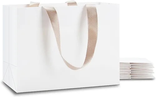 Vista 21 de Bolsas de regalo negras con asas, 10 bolsas de papel kraft de 5.25 x 3.75 x 8 pulgadas para bodas, fiestas, negocios, venta al por menor Negro