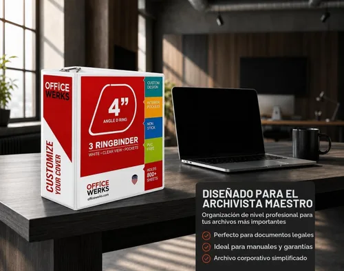 Vista 4 de Paquete de 2 carpetas de 3 anillos de 4 pulgadas, capacidad para 800 hojas, anillo en D resistente, color blanco