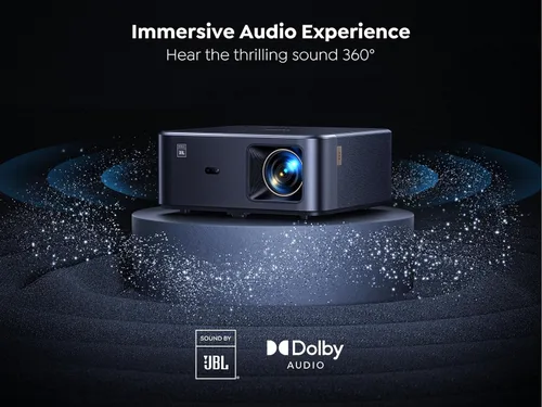 Vista 3 de Proyector 4K con Google TV, YABER K2s WiFi 6 Bluetooth, Sonido de JBL, Audio Dolby, Enfoque Automático y Keystone, Proyector de Película al Aire
