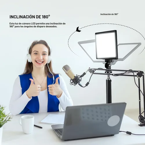 Vista 7 de NEEWER Panel de luz de video LED de 9" regulable con iluminación suave para cámara DSLR con mini trípode de escritorio, puertos USB tipo C