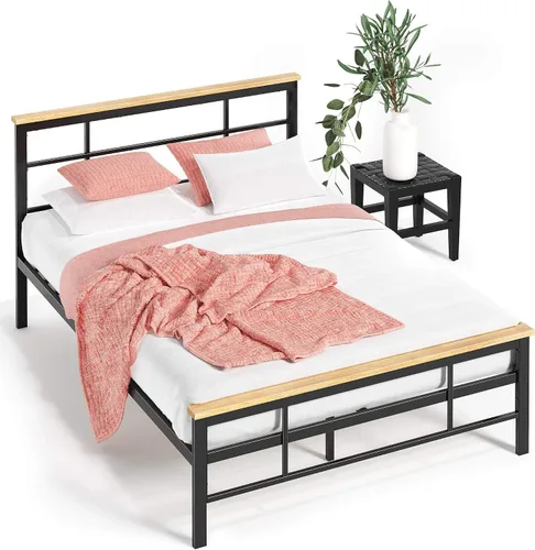 Vista 15 de ZINUS Olivia - Marco de cama de plataforma de metal y bambú, no necesita somier, soporte de listones de madera, fácil de montar, tamaño individual