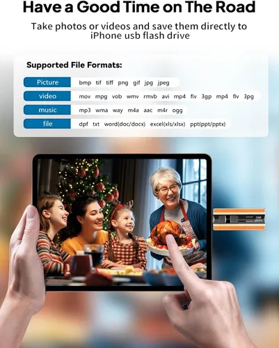Vista 7 de EATOP Unidad flash de doble interfaz de 256 GB, no requiere aplicación, memoria USB portátil para iPhone, iPad, Android, PC y Mac, almacena Naranja