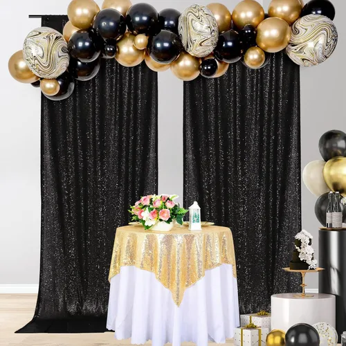 Vista 9 de PartyDelight Cortinas de Fondo de Lentejuelas 2 Paneles Negro 5 Pies x 10 Pies Telón de Fondo para Fotografía Cortina de Boda Eventos Especiales
