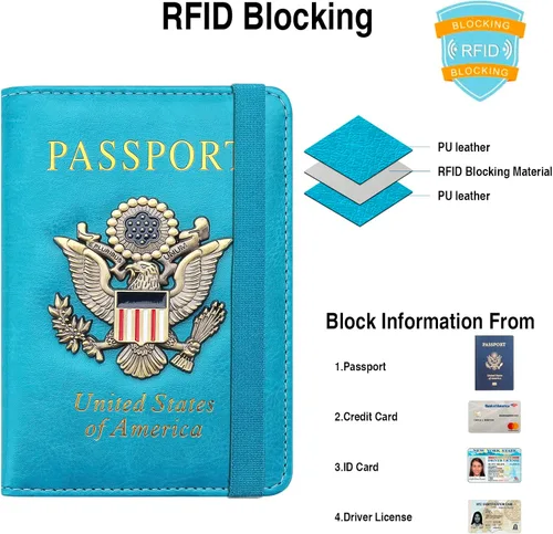 Vista 2 de Tarjetero para pasaporte, Azul-cielo, Bloqueo RFID