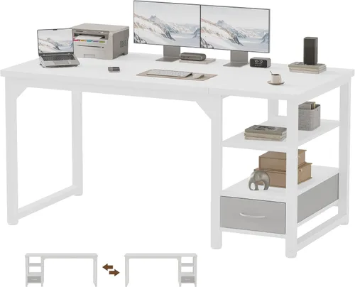 Vista 59 de Mericonia Escritorio para computadora, escritorio de juegos para espacios pequeños, mesa de estilo moderno y simple para oficina en casa, mesa