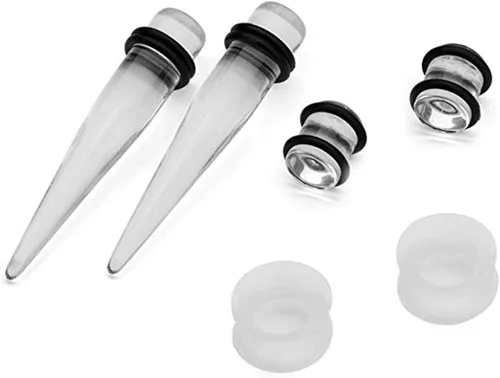 Vista 5 de HISHION Juego de 50 dilatadores de oreja 14G-00G y tapones de acrílico + túneles de silicona 9 calibres buenos para principiantes para mujeres