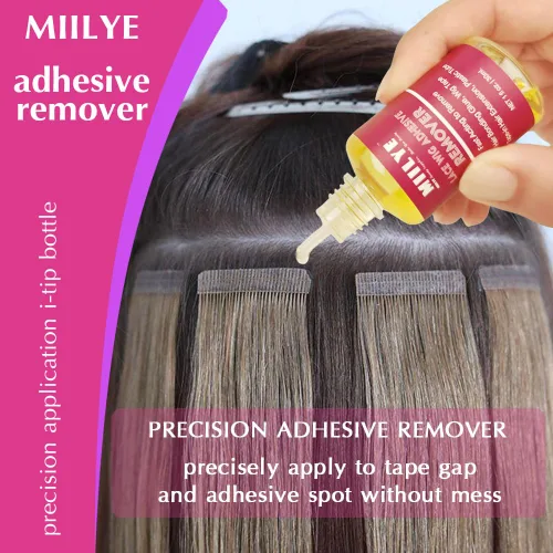 Vista 2 de MIILYE Removedor de pegamento para peluca, 2 botellas, removedor de extensiones de cabello con cinta Solvente para residuos adhesivos, peluca