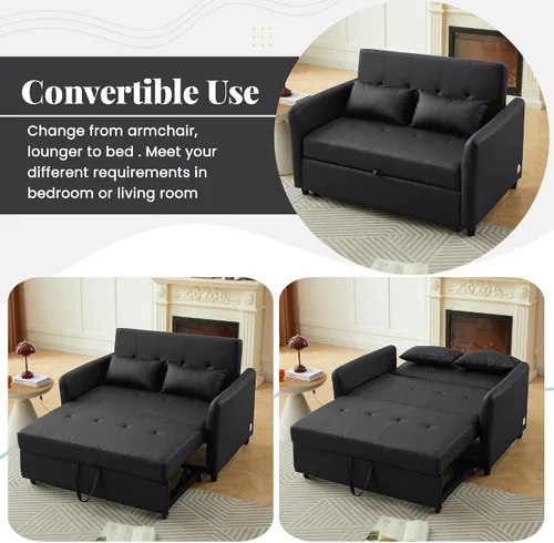 Vista 5 de Flieks Silla convertible de 51 pulgadas, sofá cama 3 en 1 con puertos USB duales, silla reclinable ajustable multifuncional, sofá, cama, silla