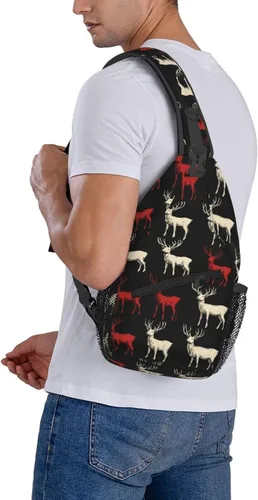 Vista 6 de Small Crossbody Bags for Women Men - Vintage Elk Red White Print Adjustable Shoulder Bag Fanny Packs Belt Sling Bag Crossbody Purses Backpack for