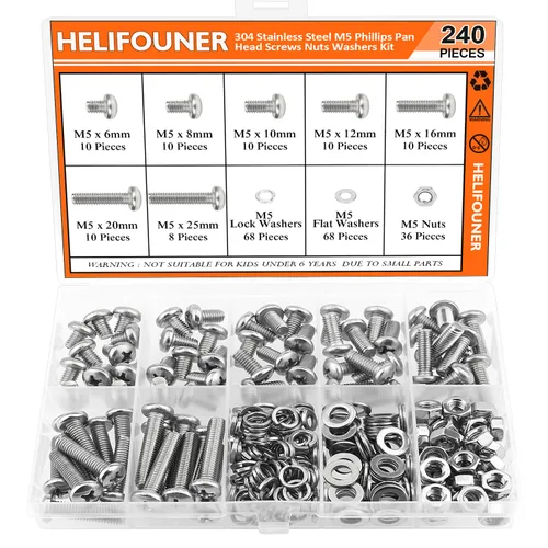 Vista 38 de HELIFOUNER 560 Piezas M2 x 4 mm / 6 mm / 8 mm / 10 mm / 12 mm / 16 mm / 20 mm, Tornillos de Cabeza de Botón con Cavidad Cilíndrica, Tuercas
