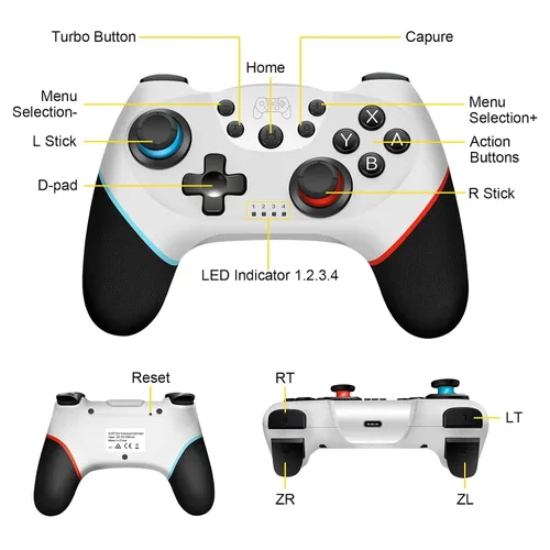 Vista 2 de Controlador de interruptor para Nintendo, controlador inalámbrico Pro para Nintendo SwitchSwitch Lite, mando a distancia para Gamepad Joystick