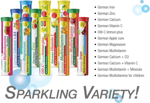 Vista 7 de Calcio alemán + VIT. C - 100 tabletas efervescentes de bebida vegana - Sabor limón y lima - Hecho en Alemania