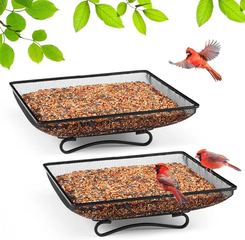 Vista 9 de MIXXIDEA Bandeja de comedero para pájaros de tierra, bandeja de malla de malla de metal para comederos de pájaros, gran decoración atractiva
