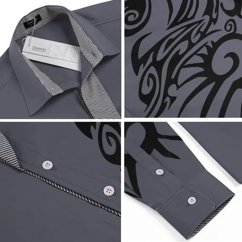 Vista 5 de Coofandy Hombres Vestido de impresión botón Down Camisa