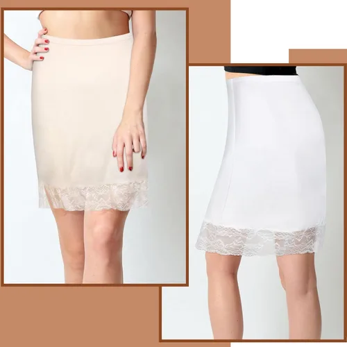 Vista 6 de 3 piezas de medias sandalias para debajo del vestido, falda con ribete de encaje, por encima de la rodilla, para mujer