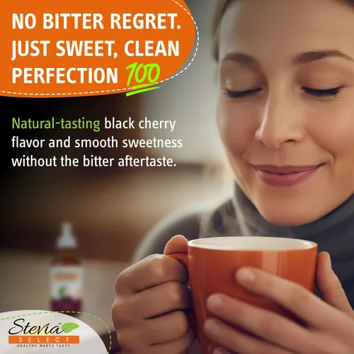 Vista 3 de Stevia Select Sabor a Cereza Negra Líquido de Stevia – Edulcorante Cero Calorías para Café, Té, Bebidas y Horneado, 100% Natural, Sin Eritritol