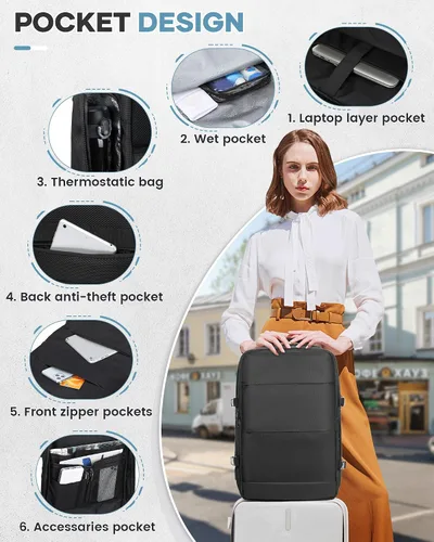 Vista 6 de BOXSAM Mochila de viaje al vacío con bomba para mujer, artículos personales, mochilas de transporte, a10-, Estándar, Viajes