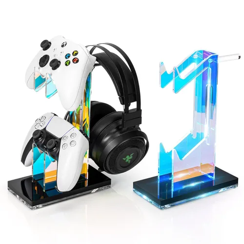 Vista 8 de OAPRIRE Headset and Controller Stand, Space-Saving 2 Tier Game Controller Holder, Acrylic Controller and Headset Stand for Desktop, Universal Design
