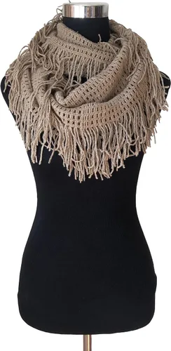 Vista 2 de Unisex para mujer, con flecos, cuello de borlas, cable de punto, lazo infinito, bufanda de capucha, color liso