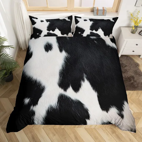 Vista 8 de Funda de edredón con estampado de vaca marrón para niñas y niños, funda de edredón de piel de vaca de las tierras altas, juego de ropa de cama