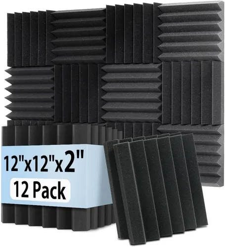 Vista 15 de GUERRI Paquete de 48 paneles de espuma acústica de 12 x 12 x 1 pulgada, paneles de espuma a prueba de sonido, de alta densidad, absorción de sonido