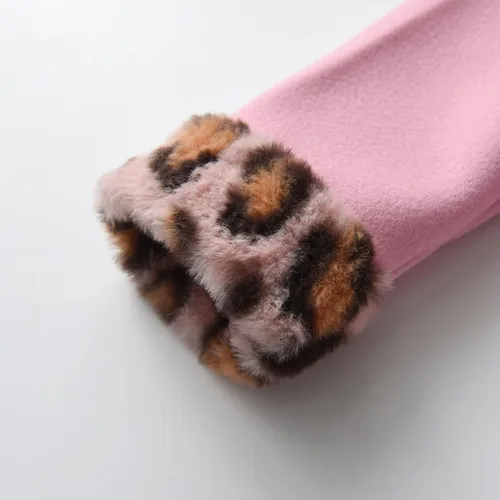 Vista 7 de Eghunooy Chaqueta de forro polar para bebé niña, manga larga, con botones, leopardo, con capucha, mezcla de lana, ropa de abrigo