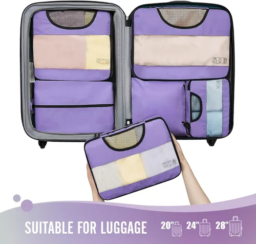 Vista 3 de Veken - Juego de 6 cubos de embalaje para maletas, bolsas organizadoras de viaje para equipaje de mano, juego de bolsas organizadoras de maleta
