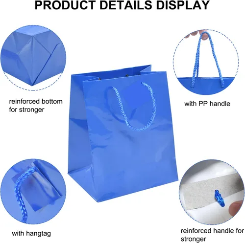 Vista 2 de FAiVICA 24 bolsas de regalo de papel azul brillante de alta calidad medianas (7 x 9 x 3.75 pulgadas), bolsas brillantes para recuerdos de fiesta
