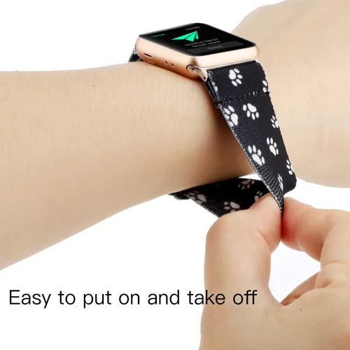 Vista 4 de Correa de reloj elástica ajustable compatible con Apple Watch de 1.49", 1.57", 1.61" (38 mm- 40 mm- 41 mm), pulsera elástica de nylon para mujer