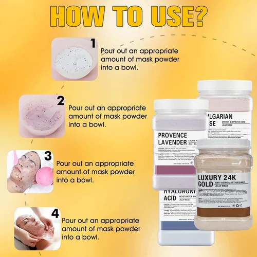 Vista 5 de Máscara de gelatina en polvo para faciales, antienvejecimiento de oro de 24 quilates, mascarilla facial profesional para combatir líneas finas