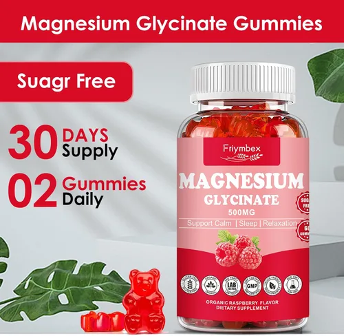 Vista 3 de Gomitas de glicinato de magnesio de 500 mg Gomitas de magnesio relajantes Sin azúcar Sin OMG Sin gluten Apto para veganas para adultos