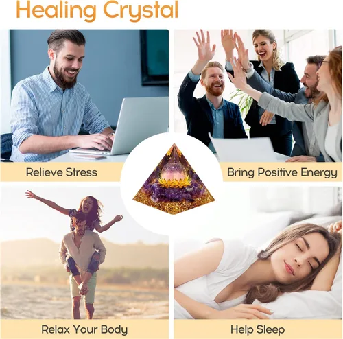 Vista 5 de Hopeseed Pirámide de cristal de orgón para energía positiva, flor de la vida, cristales curativos de amatista de orgonita pirámide para reducir