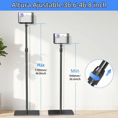 Vista 2 de suptek Soporte para proyector giratorio de 360°, altura ajustable de 36.6-48.8 pulgadas, soporte de montaje para mini proyector, compatible con Negro
