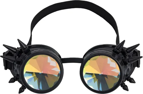 Vista 84 de Gafas de caleidoscopio retro con pinchos, gafas de cristal arcoíris steampunk estilo soldadura, gafas de cosplay punk