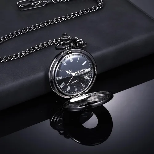 Vista 2 de Hicarer Reloj de bolsillo clásico de cuarzo con escala de números romanos y cinturón de cadena