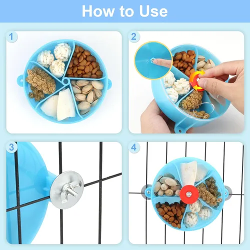 Vista 4 de Bird Creative Foraging System Wheel Seed Food Ball Rotate Training Toy para loros pequeños y medianos Periquitos Cacatúa Conure (azul)