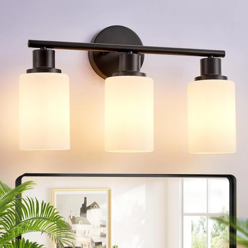 Vista 16 de [Usado] DLLT Lámparas de Baño de 3 Luces: Luces de Tocador Modernas de Níquel con Bombillas E26 - Lámpara de Pared de Baño con Pantalla de Vidrio