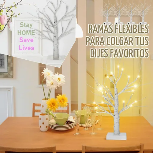 Vista 4 de Macarrie 4 piezas árbol de abedul con luces LED, decoraciones de Navidad y boda, mini ramas artificiales blancas iluminadas para mesa, funciona