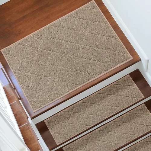 Vista 3 de COSY HOMEER - Alfombra antideslizante para escaleras, para interiores y escalones de madera, para niños y perros, 100 % poliéster, base de Beige