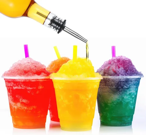 Vista 2 de 8 juegos de botellas de plástico de 25 onzas, botellas de jugo de jarabe de cuello largo con vertedor y tapas, recipiente de plástico a prueba
