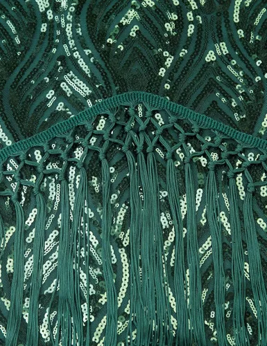Vista 5 de Vestido de manga casquillo midi con lentejuelas vintage con flecos, vestido de lentejuelas de los años 20