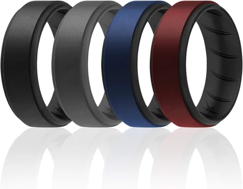 Vista 10 de ROQ Anillo de boda de goma de silicona para hombre, ajuste cómodo, anillo de boda para hombre, duradero, anillo de compromiso de goma transpirable