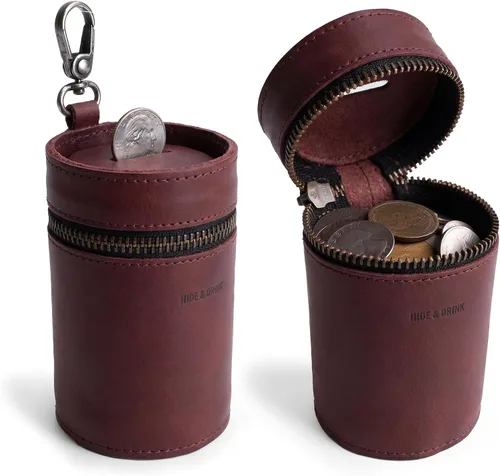 Vista 6 de Hide & Drink, Caja de dinero, cubo de alcancía, bolsa con cremallera, organizador de efectivo, funda para monedas, cuero de grano completo, hecho a