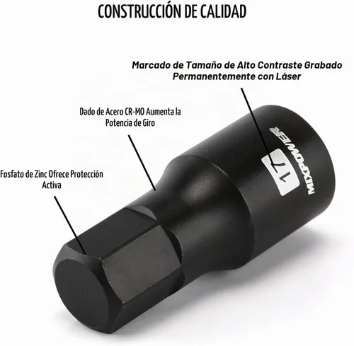 Vista 5 de MIXPOWER Juego de 14 piezas de dados Dr. Bit, de 0.098 in a 0.748 in, 1/4 ", 3/8" y 1/2", grado de impacto Cr-Mo, métrico, enchufe hexagonal