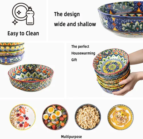 Vista 6 de Henten Home Tazón de cerámica para cereales de 16 onzas, juego de 6 cuencos