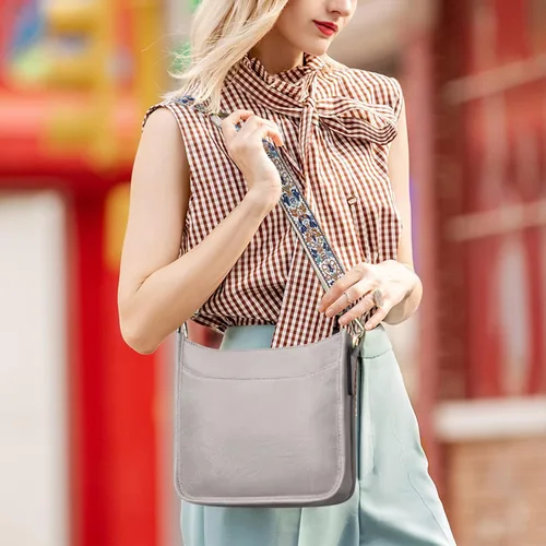 Vista 6 de KITATU 2 bolsos cruzados para mujer, bolsos de mano hobo de hombro de diseñador bolso de cuero vegano con 2 correas