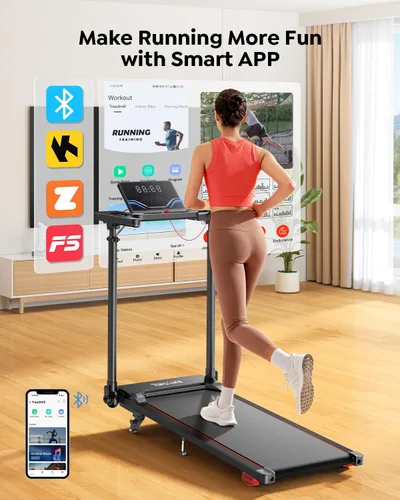 Vista 14 de TOPUTURE Caminadora con barra de mango ajustable e inclinación, cintas de correr plegables para oficina en casa, almohadilla portátil