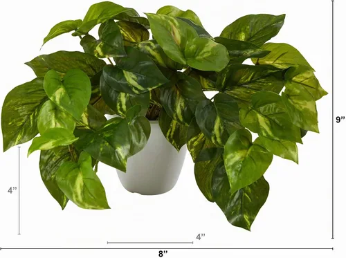 Vista 2 de Nearly Natural Planta artificial Pothos Real Touch de 9 pulgadas con maceta